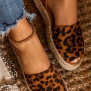 Leopard peep toe espadrilles sling back